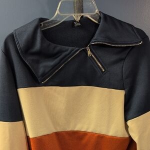 SHEIN Blue and Cream Color-Block Hoodie